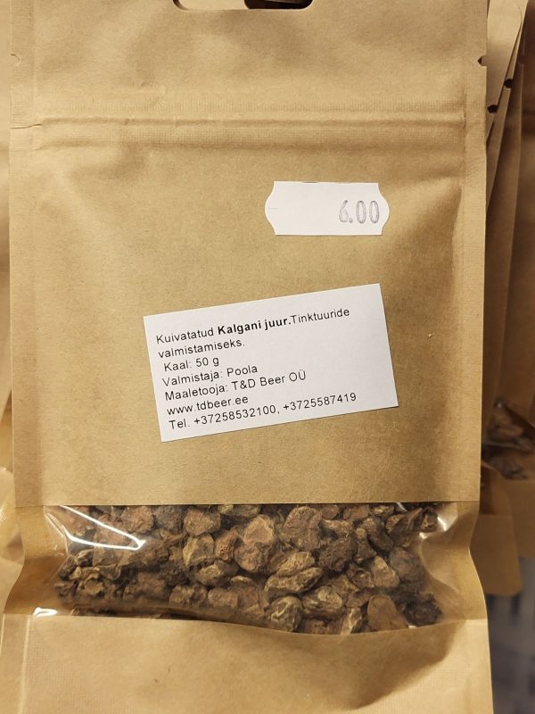 Kuivatatud Kalgani juur.